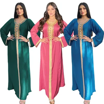 Oriente médio vestido das mulheres quente diamante cinto de laço abaya Dubai Muçulmano moda rob vestimenta muçulmana abayas para as mulheres dubai