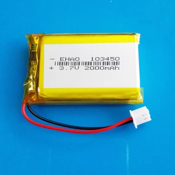 3,7 V 2000mAh Lipo de Polímero de Lítio Recarregável da bateria 103450 + TJS XHR de 2,54 mm 2 pinos conector para MP3 navegador GPS DVD