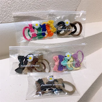 5 Pcs Moda Coreia Menina Doce Princesa Rabo de cavalo Acessórios de Cabelo para Crianças, Simples e Colorido Xadrez Arco elástico de Cabelo Corda