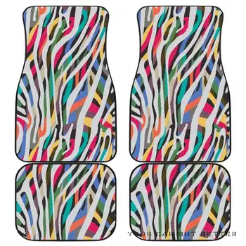 Colorido Zebra Padrão De Pele De Frente E De Trás De Tapetes De Carro 045109