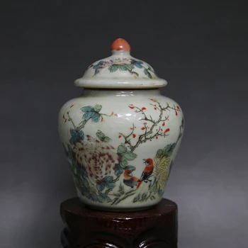 Raro Antigo Chinês QingDynasty(1616-1911)Pastel de Porcelana de barro,com a flor&aves, melhor Casa Decorationsm frete Grátis