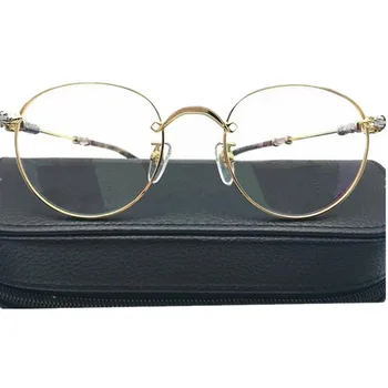 Lux-DesignTitanium Óculos Redondos Quadro 53-20-138 Moda Unissex Bu BB Retro-Vintage Anti-Blueray das prescrições de Óculos de Ouro, Prata