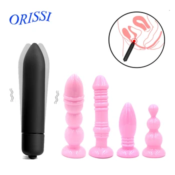 ORISSI 5pcs/set Plug Anal Vibrador Anal, Vibrador Plug anal Massager do Ânus Estimulação Bullet Vibrador de Produtos do Sexo para as Mulheres, os Homens Gay