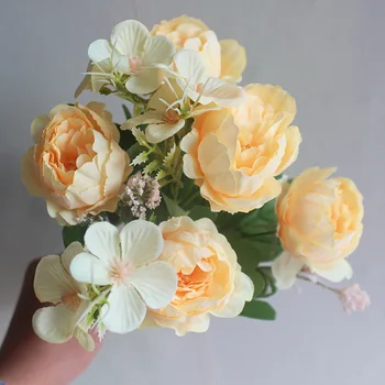 Seda Artificial Peônia Pequeno Buquê de Flores Decoração de Sala de estar DIY-de-Rosa Roxo Flores Artificiales de Decoração de Casamento em Casa Decore
