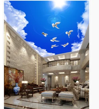 Personalizado com foto de papel de parede Zenith teto Ensolarado, de céu azul, de teto de murais pombos 3d papel de parede mural