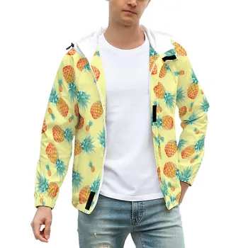 Abacaxi Padrão Casuais, Jaquetas de Frutas Tropicais Zíper quebra-vento Homens Padrão de Casacos de Outono Streetwear Solta Casaco Plus Size 5XL
