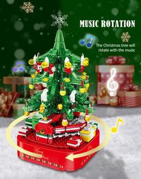 Engraçado Cidade Árvore de Natal de Giro Caixa de Música Blocos de Construção do Modelo de Amigos de Papai Noel DIODO emissor de Luz Brilhando Tijolo de Brinquedos para Crianças