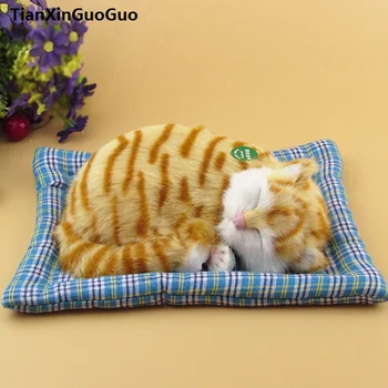 grande 25x20cm amarelo dormir gato rígido modelo de polietileno&peles sons miau gato com esteira ,decoração de casa de brinquedo de presente s1796
