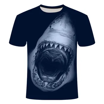 Moda verão Tubarão 3D Print T-Shirt Homens Mulheres Pesca Oceânica de Streetwear de Manga Curta Animal Hip Hop Tee de Roupas de Fitness
