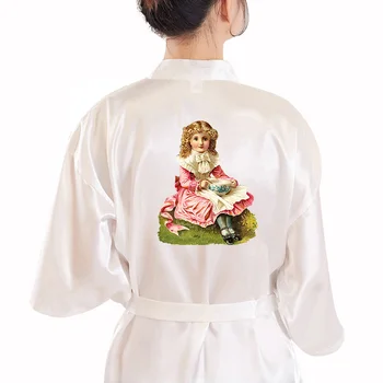 Personalizado Retro anjo Noiva, Dama de honra do Casamento Manto Equipe Veste Mulheres de Cetim de Seda Quimono Roupão Vestido