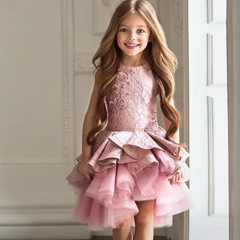 2019-de-rosa menina de casamento vestido formal nova moda de alta qualidade, flor de crianças a noite, com roupas de Natal, vestidos de comunhão