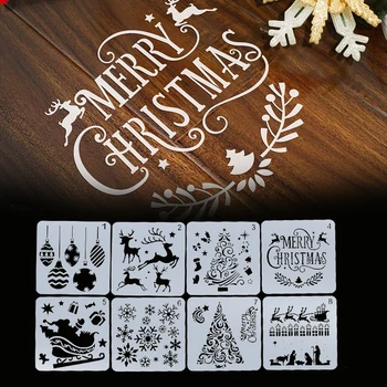 8Pcs/Set Feliz Natal floco de Neve DIY Camadas Estênceis Pintura Scrapbook Ferramenta