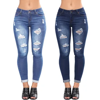 YP jeans sexy mulheres slim fit nádegas pés buracos mulheres jeans calças das mulheres