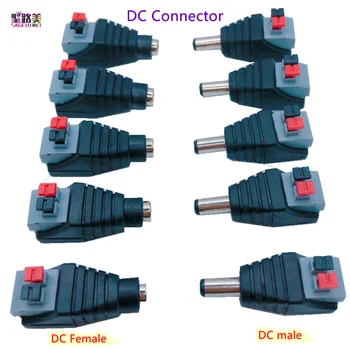Premir o Botão de Alimentação CC 5.5x2.1mm DC Masculino/Feminino Fio Conector Plug Conector do Adaptador de 12V para 5050 Tiras de LED da Câmera do CCTV