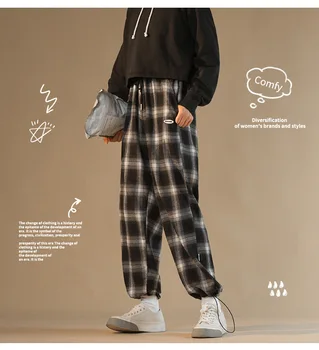 Dropshipping Harajuku Calças Axadrezadas para as Mulheres, Calças de 2021 Streetwear Mulher Calças de Harém de Outono Senhoras Causal Calças Plus Size