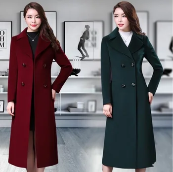 Outono/inverno das mulheres casaco de lã Double Breasted lã inverno mais aconchegante casaco de lã manga Longa feminina grossa e longa jaqueta casaco
