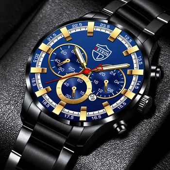 Moda de luxo Mens Relógios para Homens de Esportes de Aço Inoxidável de Quartzo do Relógio de Pulso Luminoso do Relógio de Homem de Negócios, Casual Relógio de Couro