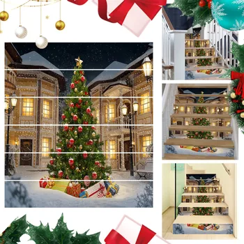 Criativo de Natal da Escada Adesivos Corredor Passos Decorativos Home PVC Impermeável Adesivos de Parede Guitarra Adesivos E Decalques
